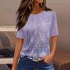 T-skjorter for kvinner Plisserte rundhals Dressy Uformelle bluser Utskrift Kortermet sommeroverdel Loose Fit
