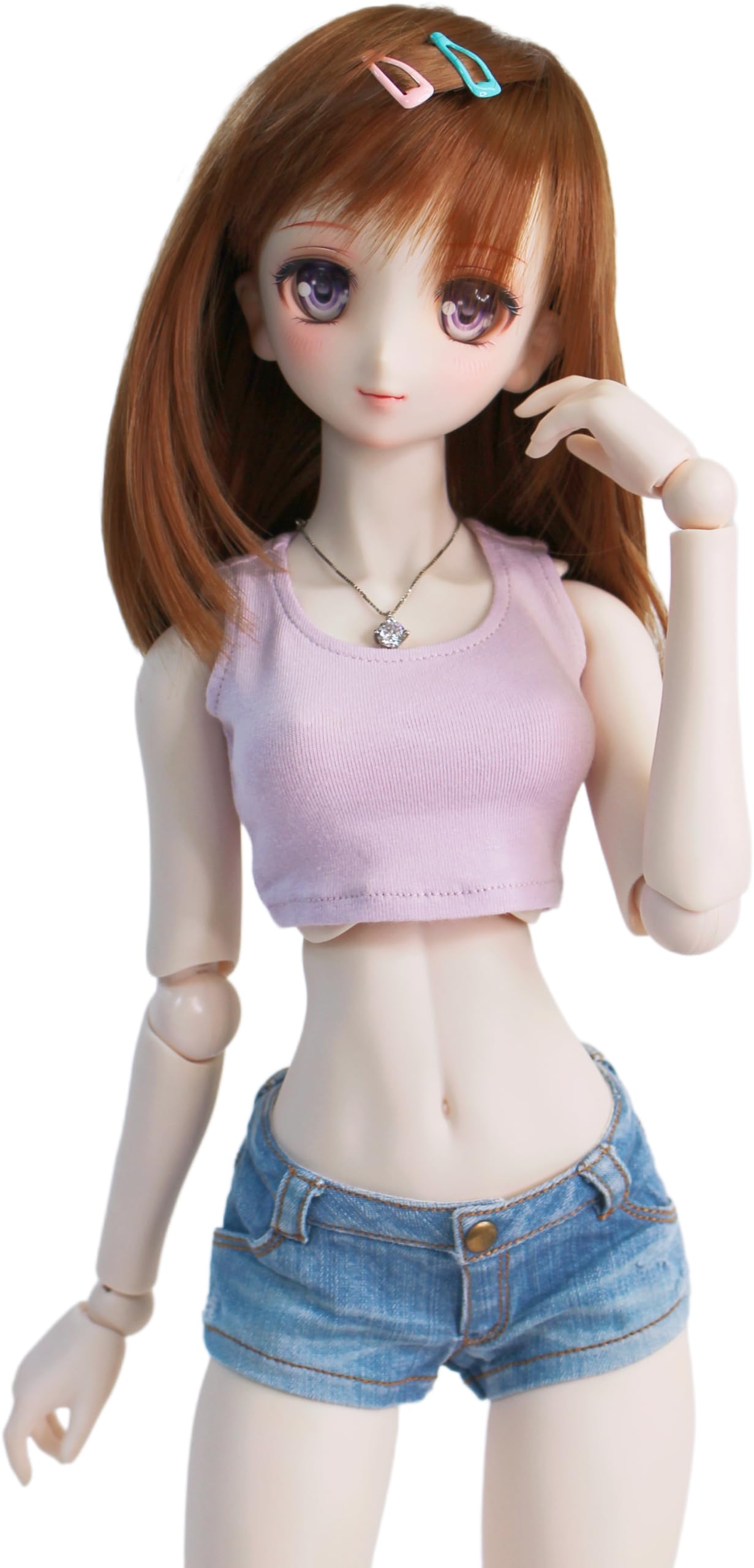 

Маленький укороченный топ без рукавов с круглым вырезом для кукол BJD масштаба 1/3, футболка, простой, универсальный, лавандовый, воротник, повседневный