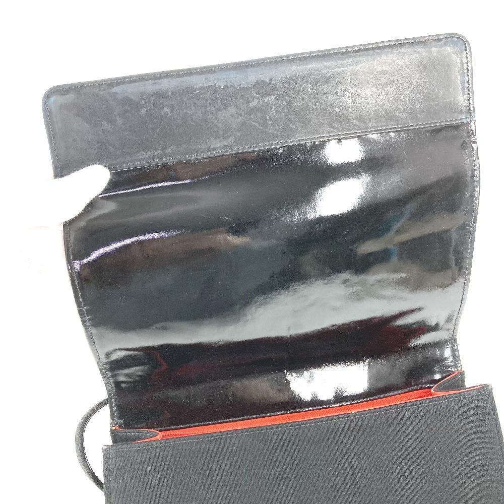 CHANEL vintage CC logo flap bag Shoulder Bag cotton / Patent Leather Black