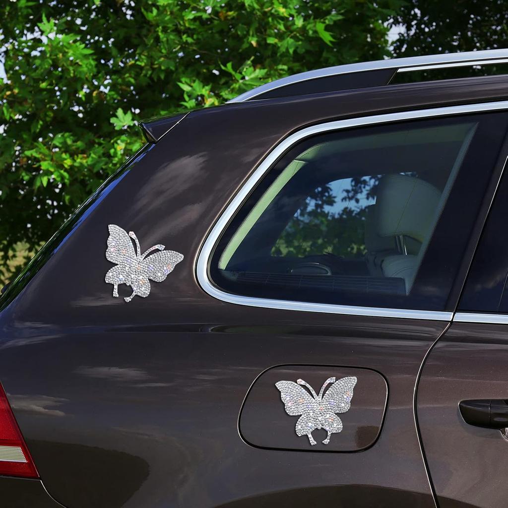 Frienda 4 Pieces Crystal Car Stickers Butterfly Bling Rhinestone Decals Women Shiny Butterfly Stickers Accessories for Car Body Bumper Window Laptop