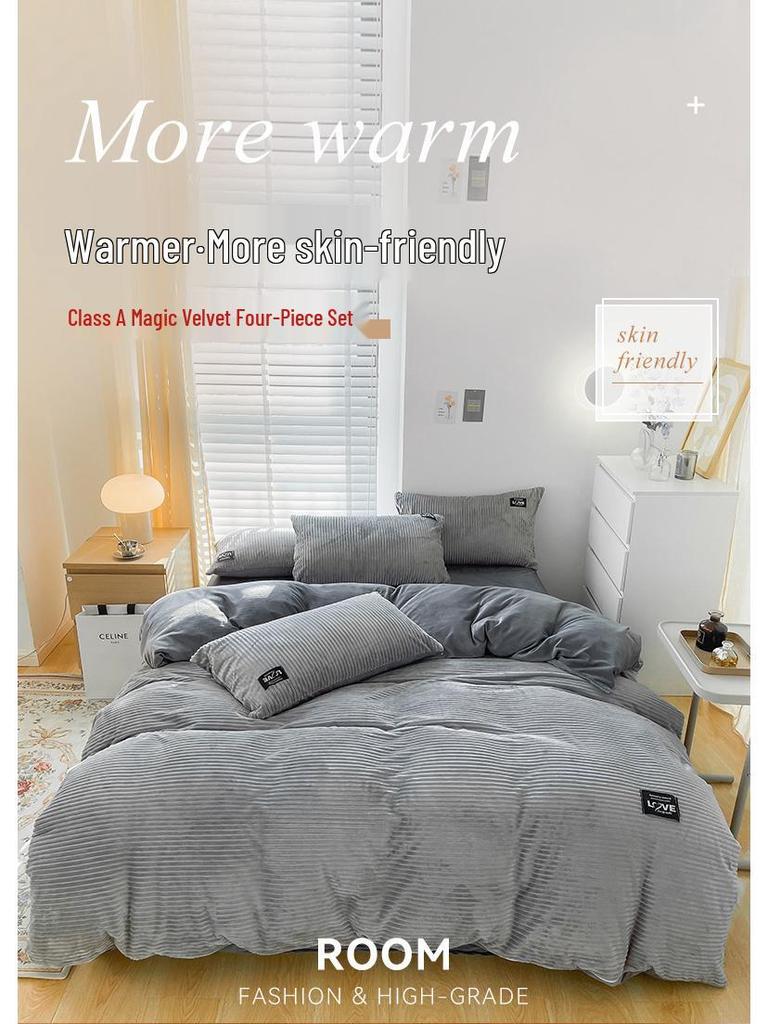 Winterbettwäsche-Set aus Korallenfleece: Plüsch Flanell Bettbezug & Bettlaken (3-teilig)