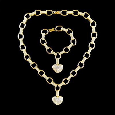 Set di Gioielli Amore in Oro Giallo Pieno di Zirconi Set Collana a Cuore Bracciale Set di Gioielli