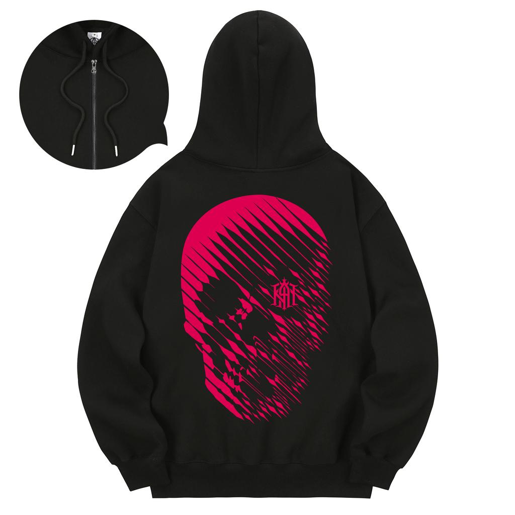 Kan6312 Khzb0145 Skullrain Fleece Zip-Up Hoodie Black
