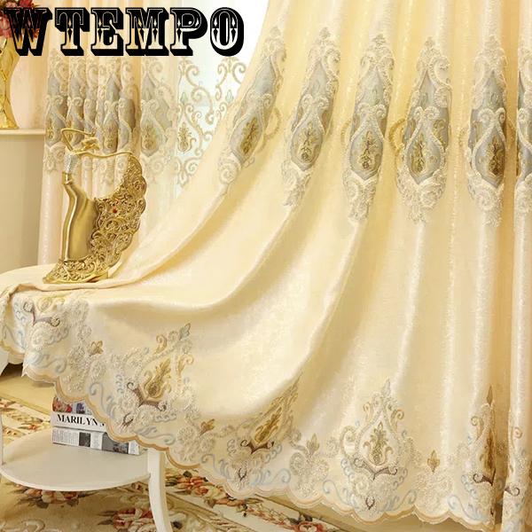 

2PCS Европейский стиль Великолепный законченный вышитый занавес Спальня Гостиная Затемненный пол Крюк Занавес с окном Марля