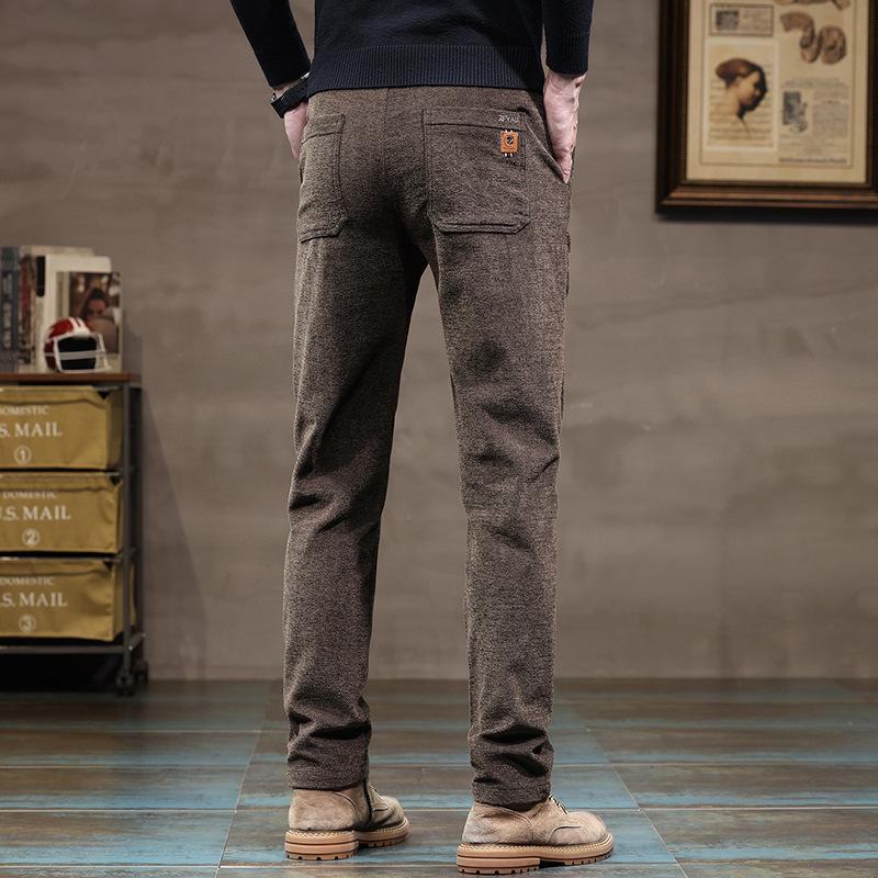 Men's Chenille Velvet Elastic Waist Casual Pants - Thick, Brushed Wool, Loose Fit for Autumn/Winter