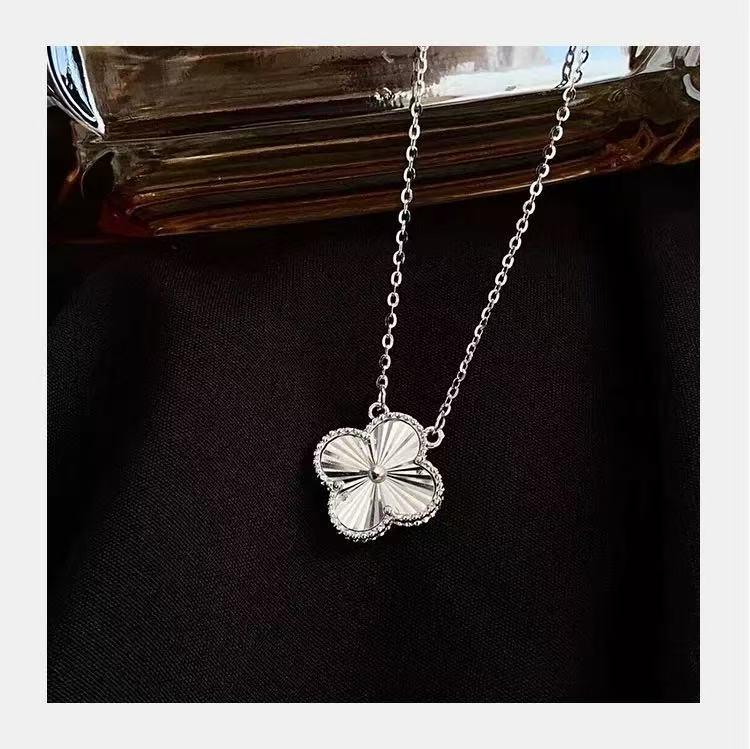 Gold-Plated Nickel Silver Four-Leaf Clover Necklace with Laser Engraved Double-Sided Pendant