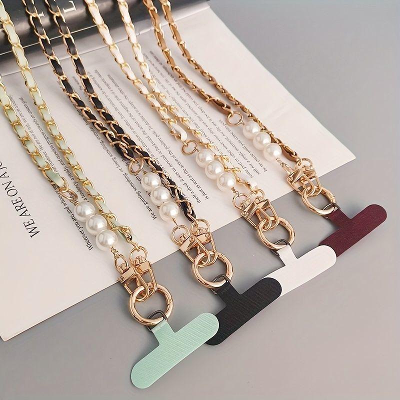 High-end Mobile Phone with Leather Card Holder and Pearl Shoulder Strap