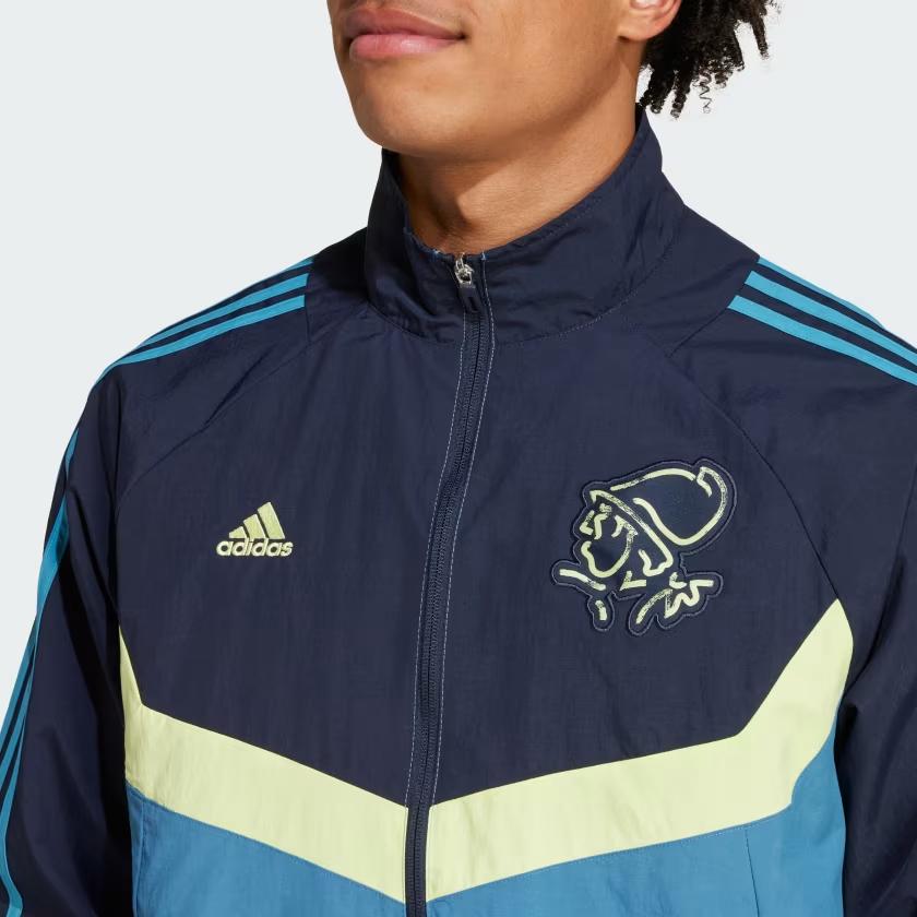 adidas Ajax Amsterdam Série Ss24 Značka Logo Pruhovaný Zip Sportovní Dlouhý Rukáv Bunda Pánská Bunda Tmavě Modrá Bílá IT4210