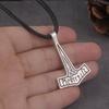 Viking Jewelry Antique Silver Thor Hammer Pendant Necklace with Cotton Chain Rune