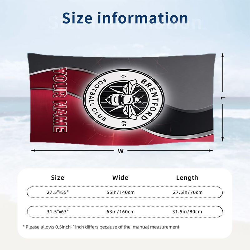 Beach Towel Brentford Football Print Custom Name Text Soft Towel for Swimming Pool