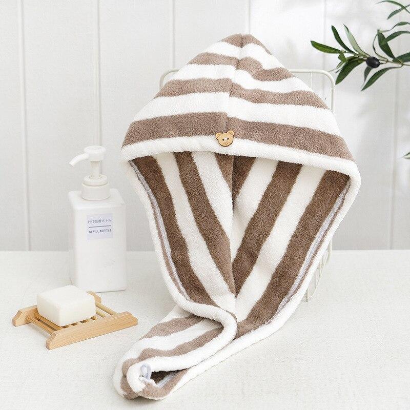 Hair Drying Cap Towel Absorbent Thickening Household Items Bathroom Bathing Dry Hair Cap Striped Shower Cap Soft Headscarf