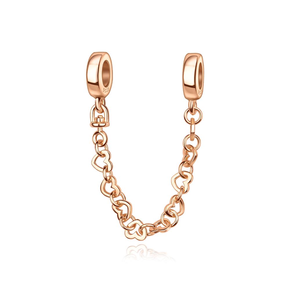 Cute Copper Heart Shape Safety Chain and Moon Dangle Charm Fits Bracelet Exquisite Necklace Rose Gold Pendant Gifts