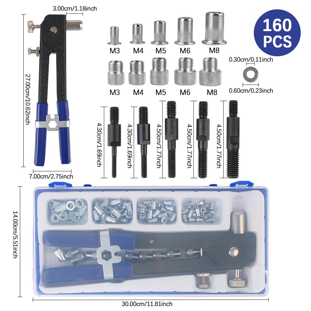 Manual Nut Pulling Gun Set Bolt Nut Removal Socket Tool Car Tool Repair Kit M3/M4/M5/M6/M8 Portable 160Pcs/Set Bolt Nut Remover