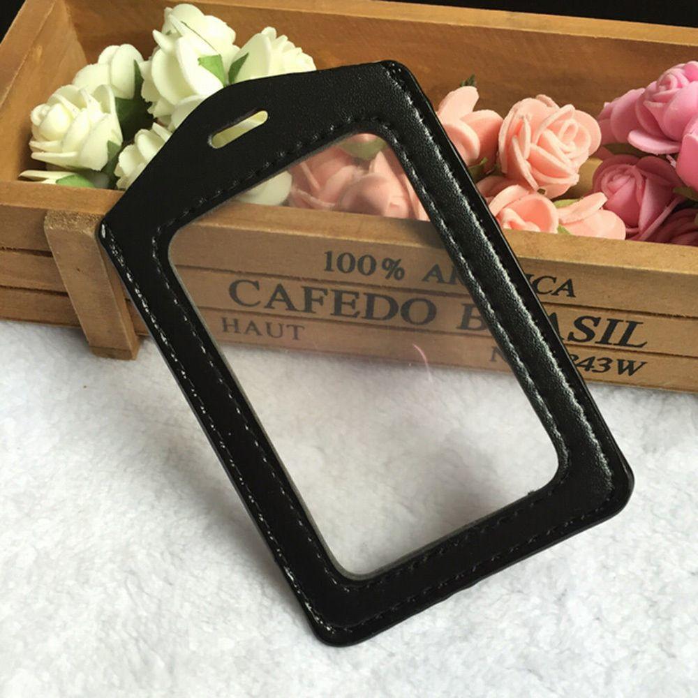 Pu Leather Id Badge Case Clear And Color Border Lanyard Holes Bank Credit Card Holders Id Badge Holders Accessories