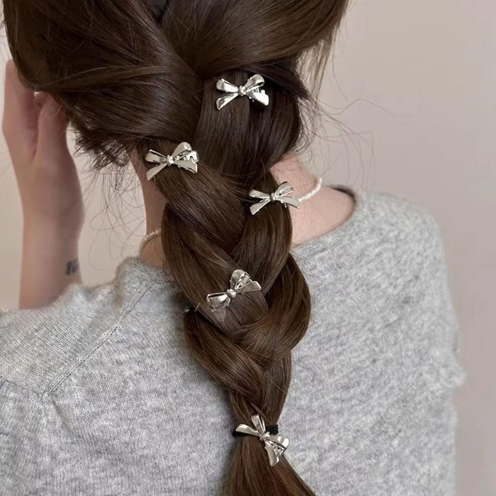 4Pcs/set Sweet Cool Golden Bow Hairpins Metal Bow Mini Side Clip Fashion Bangs Hairpins  Casual Wear
