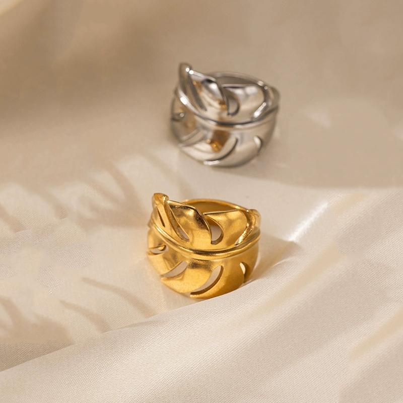 Stainless Steel Leaves Rings for Men Women Trend Wedding Geometric Hollow Ring Daily Wear Lxury Jewelry Accessories Gifts