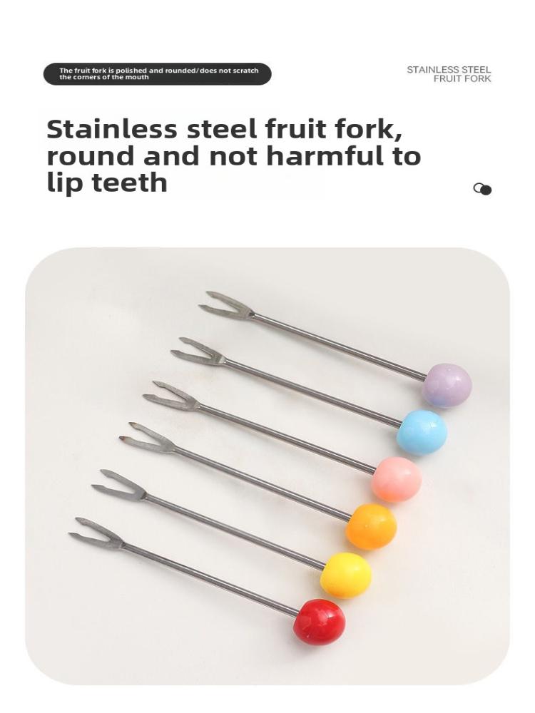 Krabba Fruktgaffel Dessert Söt Rostfritt Stål Liten Gaffel Keramisk Förvaringsburk Set Fruktplockar Barnsäkerhet Fruktspett