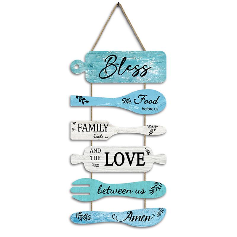 Bless The Food Before Us Farmhouse Wall Decor Collage Wall Art Wooden Rustic 6Pcs Roped Sign Large Wall Hanging Sign
