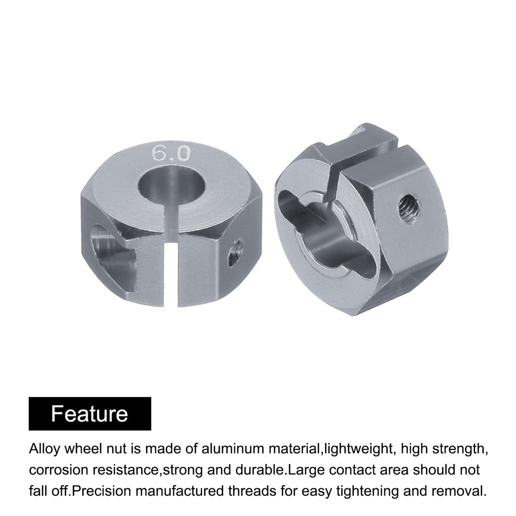 uxcell Aluminum Wheel Hex Hub Drive Adapter with Screws and Pins for RC Car Upgrade Replacement Parts, 12mm Titanium, 6mm Thick, 4 Pieces