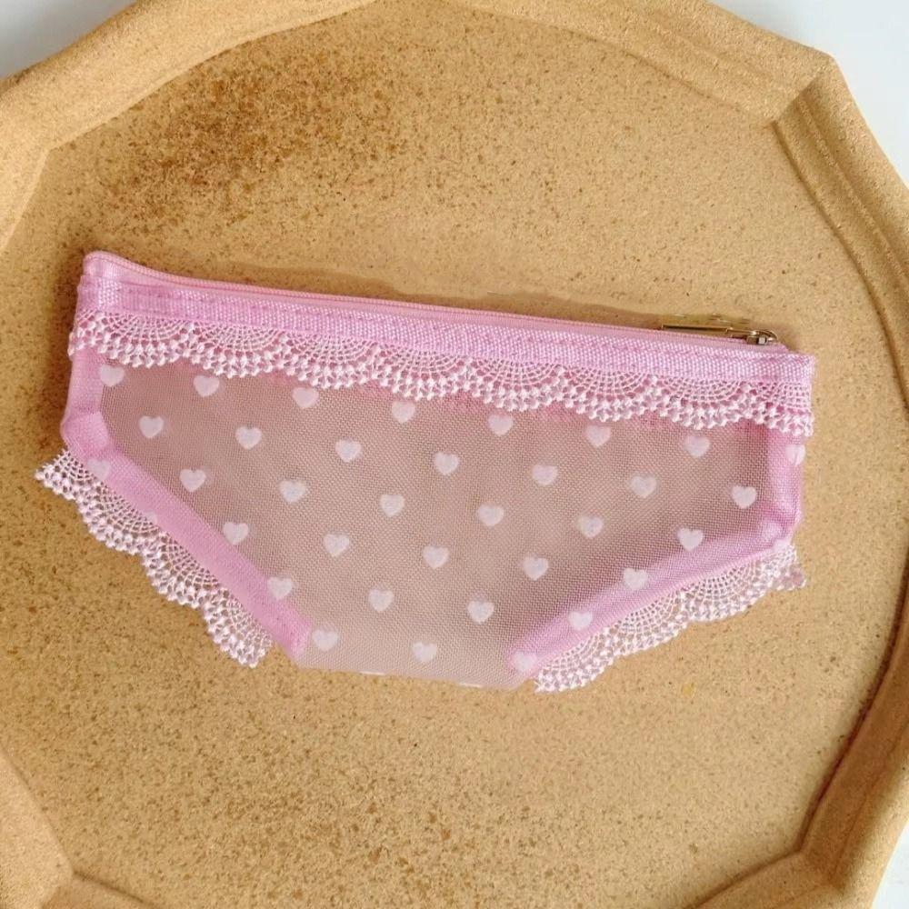 Mesh Briefs Shape Cosmetic Bag Korean Style Decorative Mesh Toiletry Bag with Zipper Jewelry Organizer Travel Storage Bag