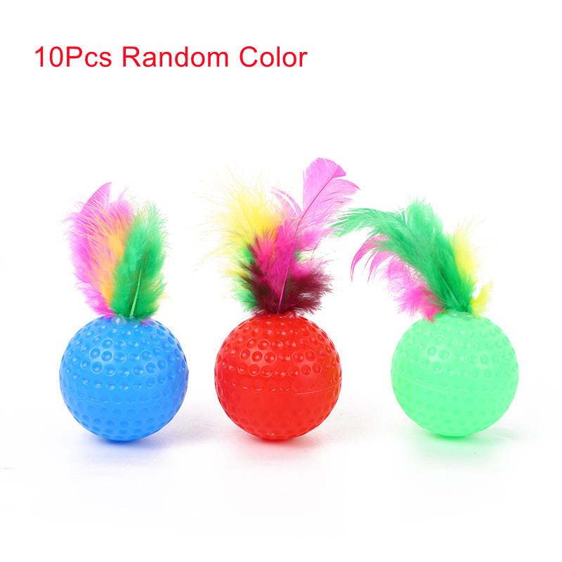 

10 шт. смешанный забавный пластиковый мяч для гольфа с перьями игрушка для кошек интерактивный мяч-дразнилка для котят игрушки для кошек товары для животных