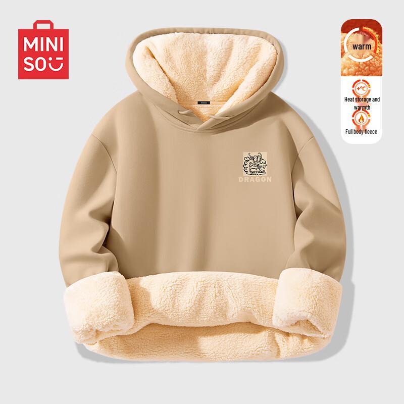 

MINISO Men s Thickened Sherpa-Lined Hooded Pullover Sweatshirt M