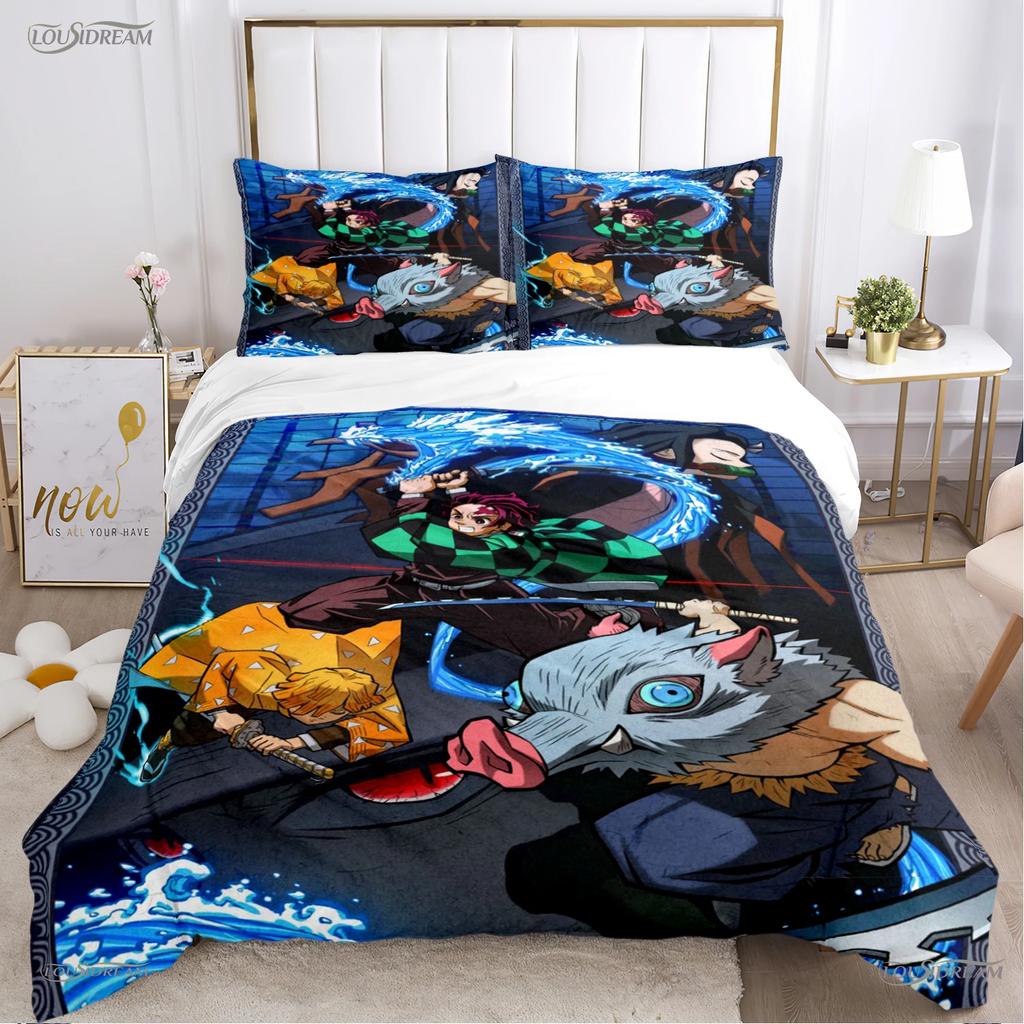 Cartoon De-Demon-Slayer All Season Duvet Cover Comforter Bedding Sets Soft Quilt Cover and Pillowcases Single/Double/Queen/King