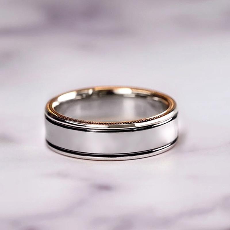 Ring Set with Geometric Inlay, Full of Zirconia Stones, Designed As a Pair of Rings, Versatile and Elegant Plain Band Ring