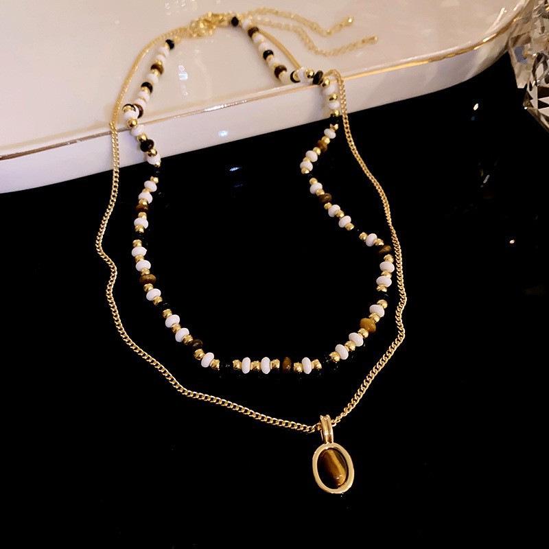 Titanium Steel Pearl & Tiger Eye Vintage Clavicle Necklace - Light Luxury Niche Design