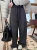2026 European Striped Fleece-Lined Wide-Leg High-Waist Floor-Length Women's Trousers