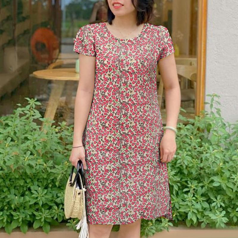 

ZANZEA Летнее повседневное женское платье с коротким рукавом и принтом 5XL темно-розовый