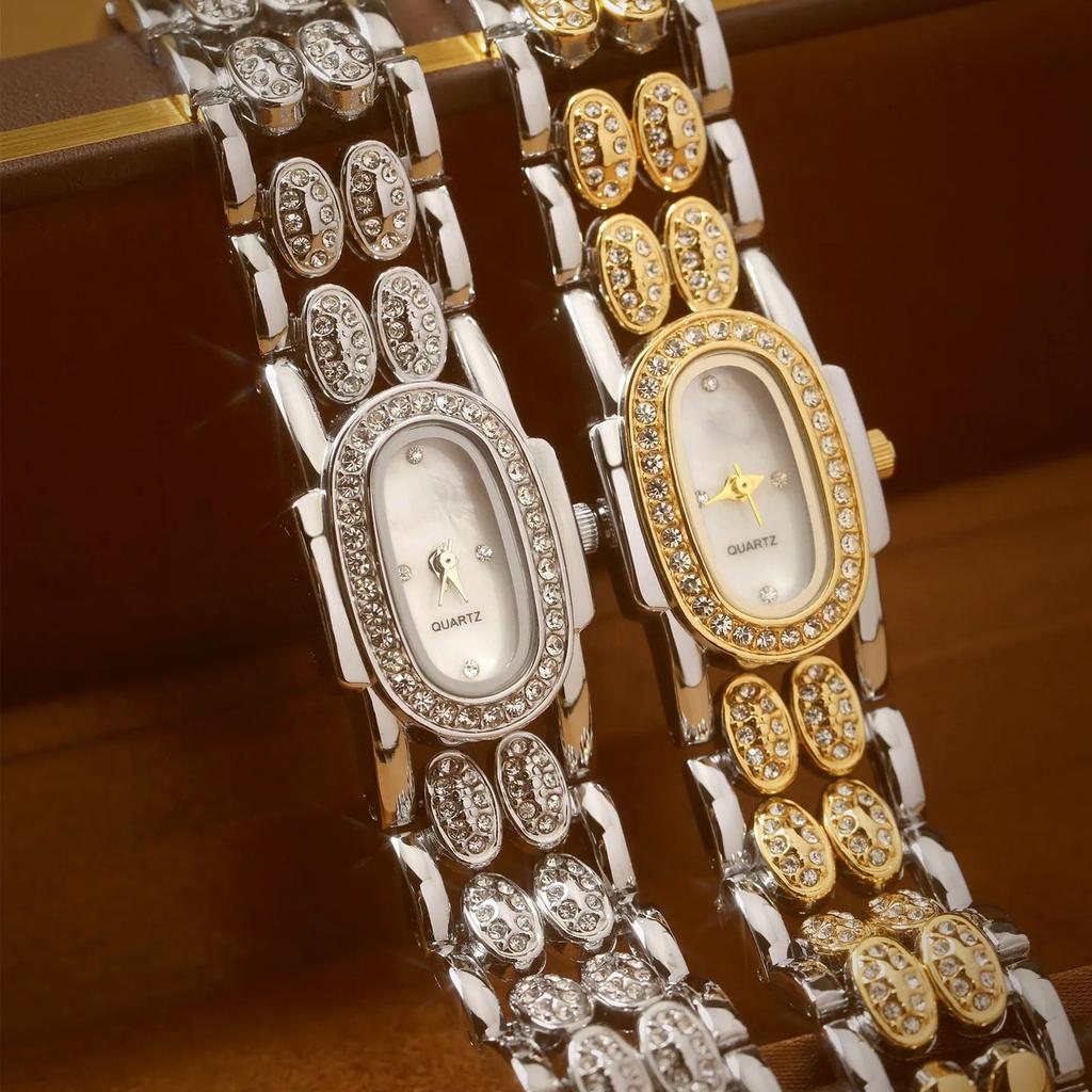 Bracelet Stainless Steel Quartz Vintage Watch Rhinestone Wristwatch for Women Gifts