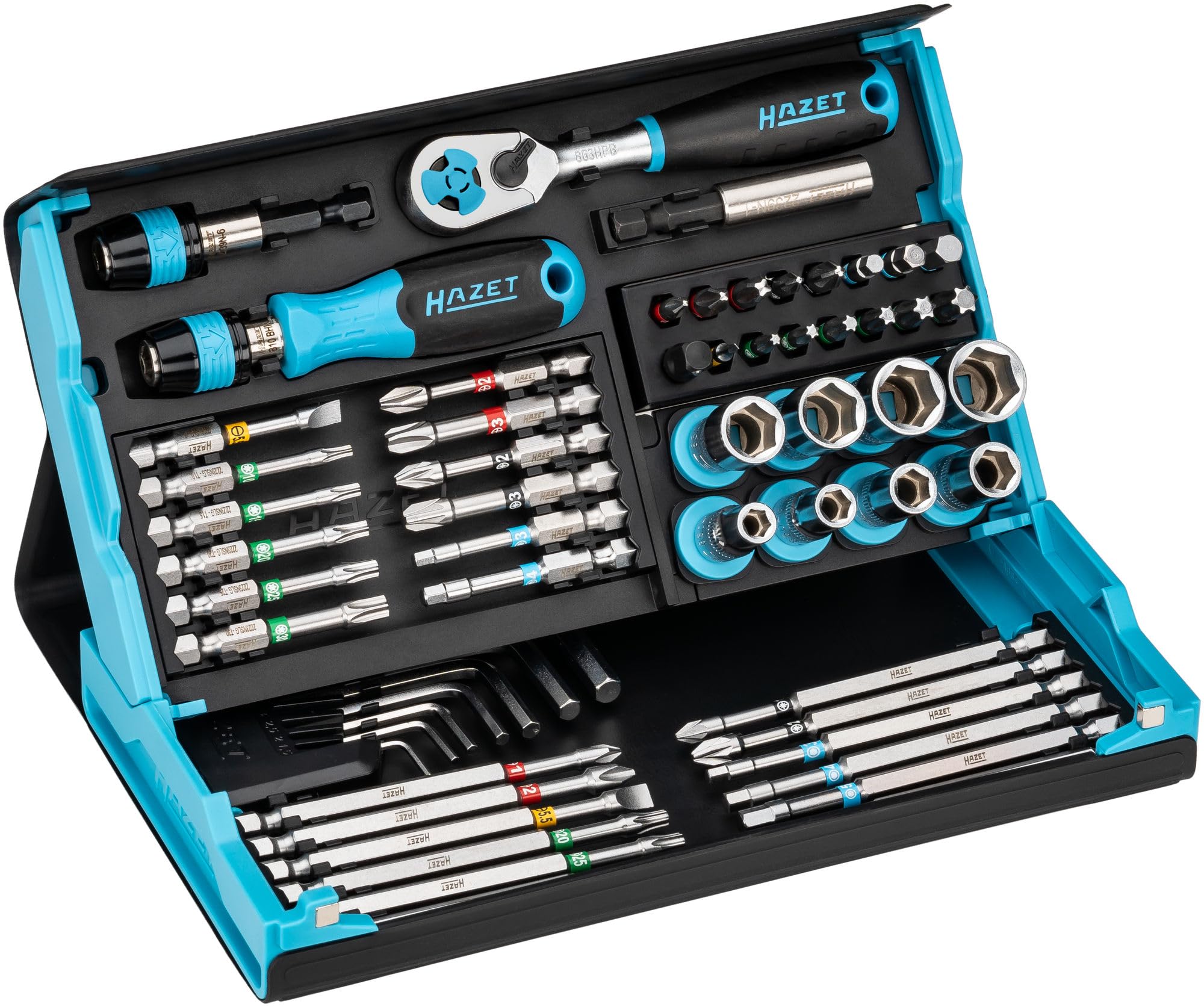 

HAZET Bit with Smart Magnetic and Chrome Vanadium Foldable for Compact Professional DIY Made in Germany 2200SC-32 Set, 59-Piece Set, 1/4-Inch (6.3mm)