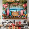 2D Luau Themed Backdrop - Flamingo Pineapple Surfboard Photography Background for Hawaiian Events