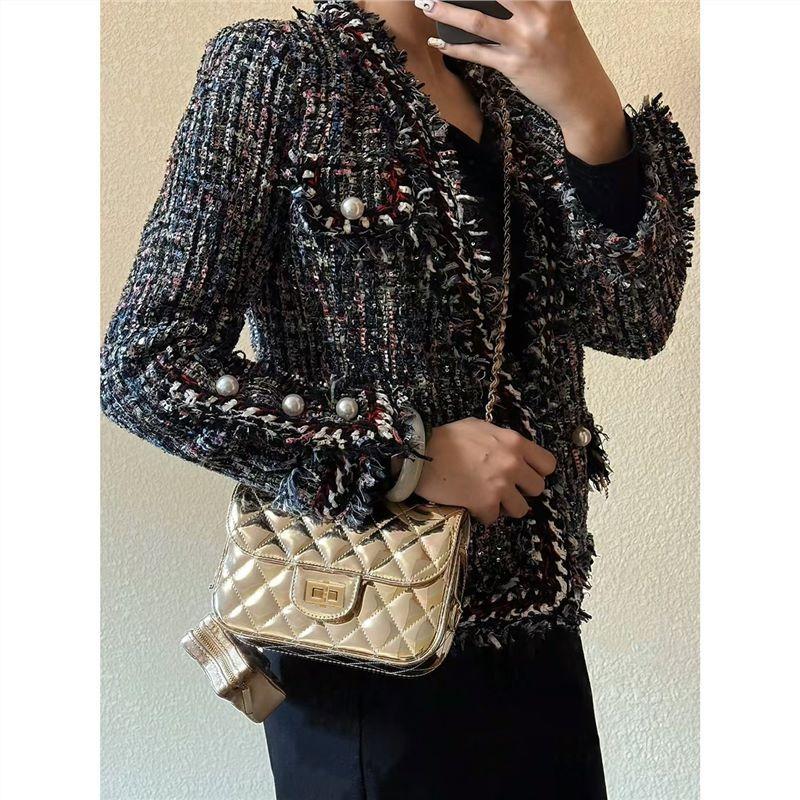 Goldstern Tasche Lackleder Kleine Quadratische Tasche Damen Tofutasche Premium Silber Rhombus Schulterketten Tasche Damen