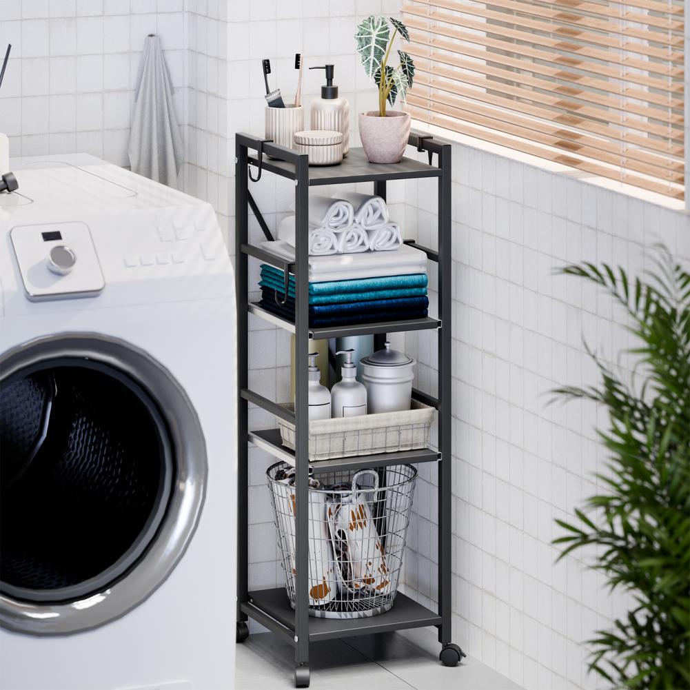 4 Tiers Kitchen Storage Shelf Kitchen Trolley with Wheels,Height Adjustable Free-standing Storage Rack Shelf Kitchen Trolley