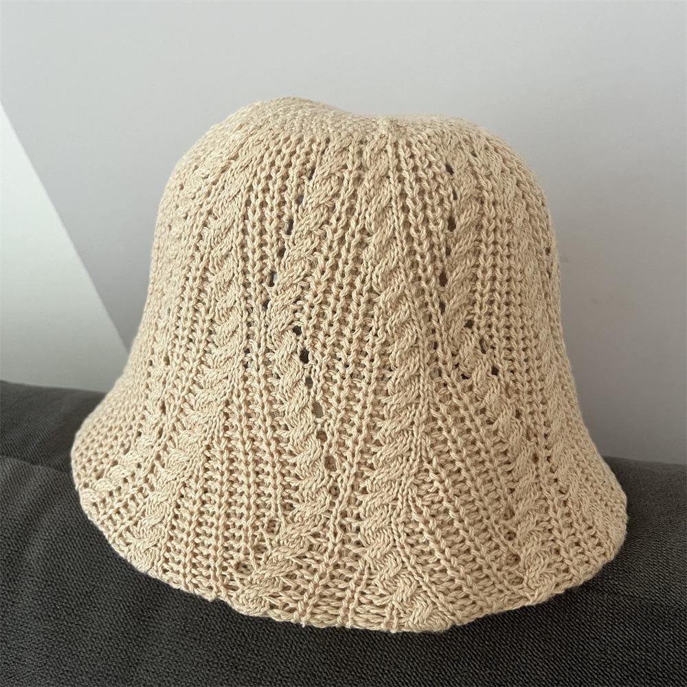 

Весенне-осенняя вязаная однотонная шляпа-панама для детей, модная универсальная шляпа-ведро с полой клеткой, шляпа-шоу, шляпа-раковина, тренд Adult average size