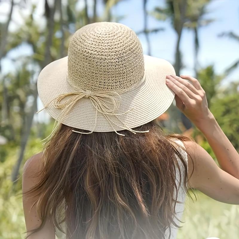

Women s Summer Crochet Wide Brim Hat Breathable Foldable with Chin Strap Sun Hat Suitable for Women s Outdoor Travel Sun Hat бежевий