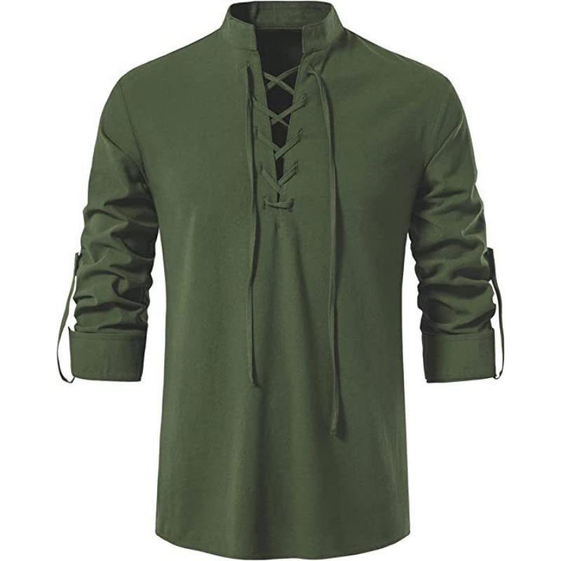 

2026 New Men s Henley Shirt Casual Pullover Fashion Stand Collar Long Sleeve Solid Color Shirt XXXL армія зелений колір