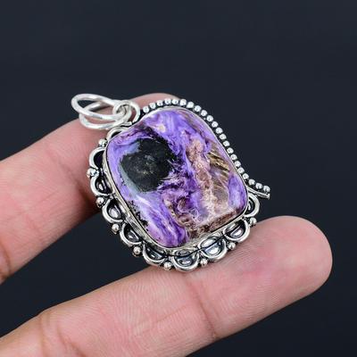 Geschenk für Frauen Schmuck Anhänger 925 Sterling Silber Natürlicher Charoit Edelstein