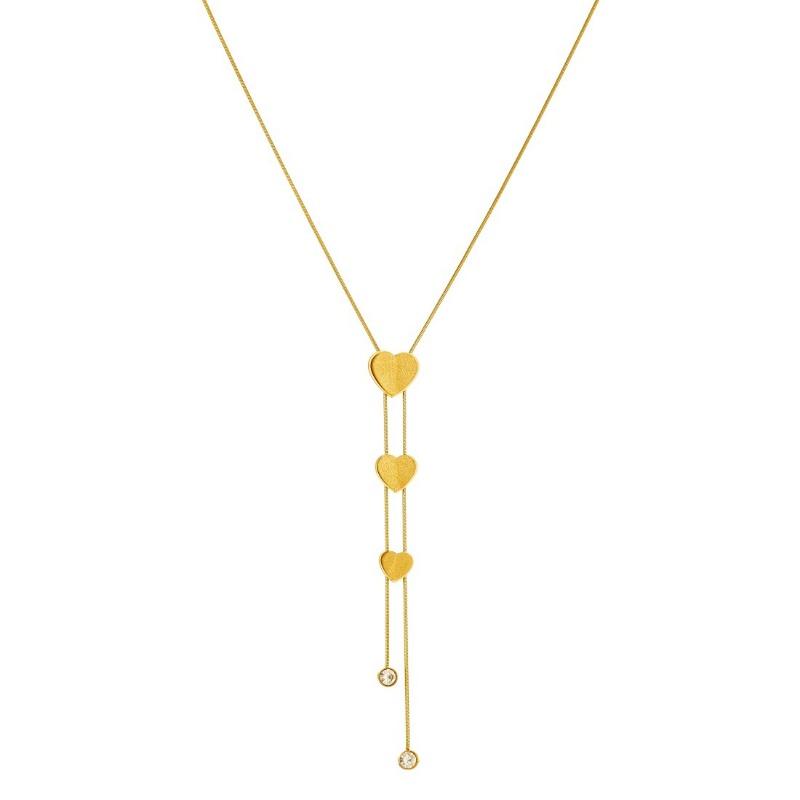 Gold Plated Y-Drop Lariat Necklace with Heart Charms CZ, Dainty Adjustable Snake Chain for Women, Romantic Daily Jewelry