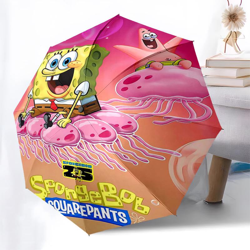

1pc SpongeBob SquarePants Automatic Folding Umbrella - Portable 3-Fold Design with 8-Bone Iron Frame, Perfect for Outdoor Use, Festive Gifts, Travel,