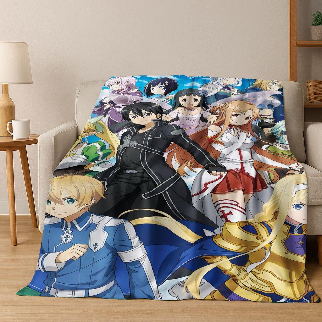 Anime SAO Sword Art Online Cartoon 3D Flannel Blanket,Cozy Soft Throw Blanket for Home Bedroom Bed Sofa Picnic Cover Gift Kids