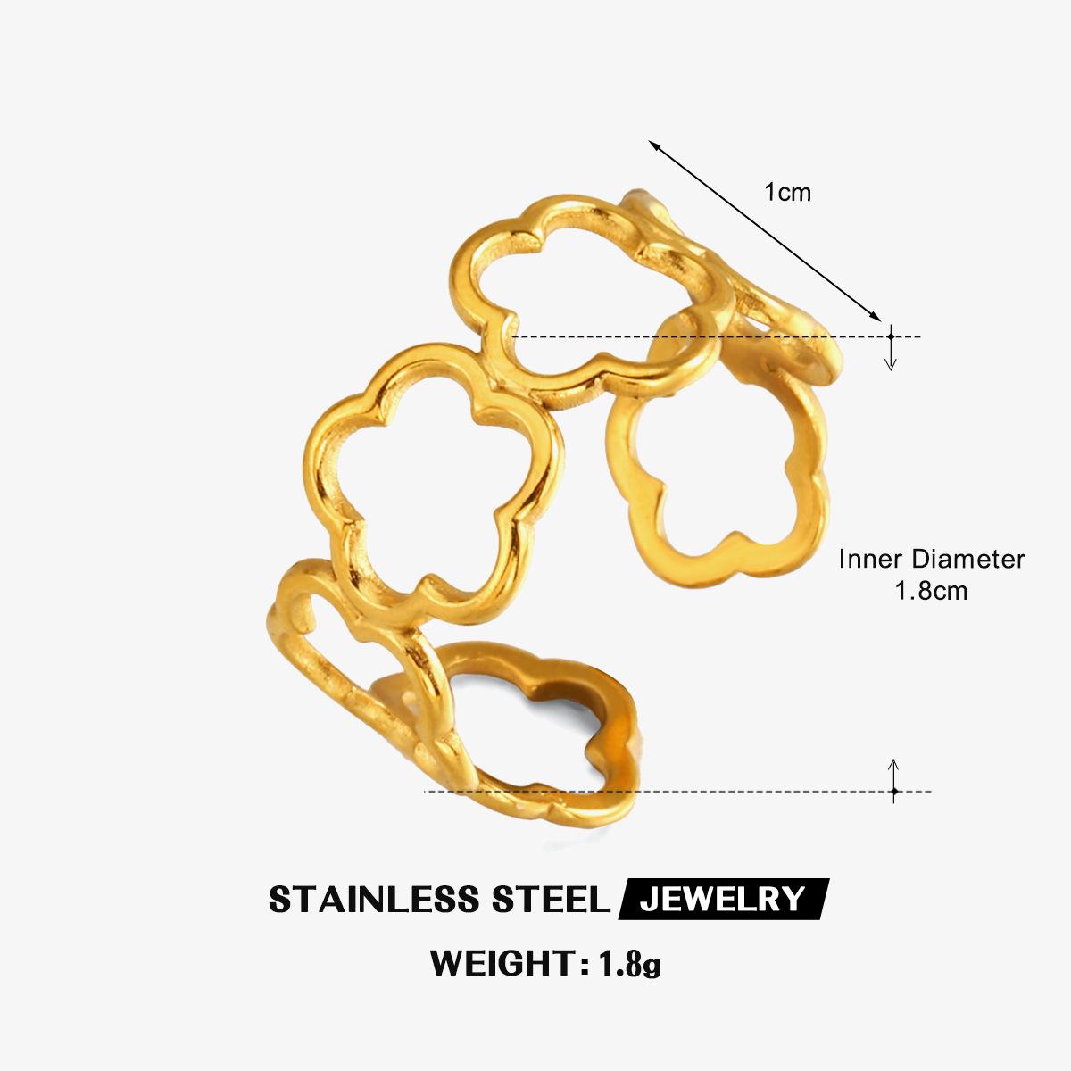 

Stainless Steel Hollow Flowers Rings for Woman Vintage Trendy 18K Gold Plated Waterproof Minimalism Zircon Gifts New