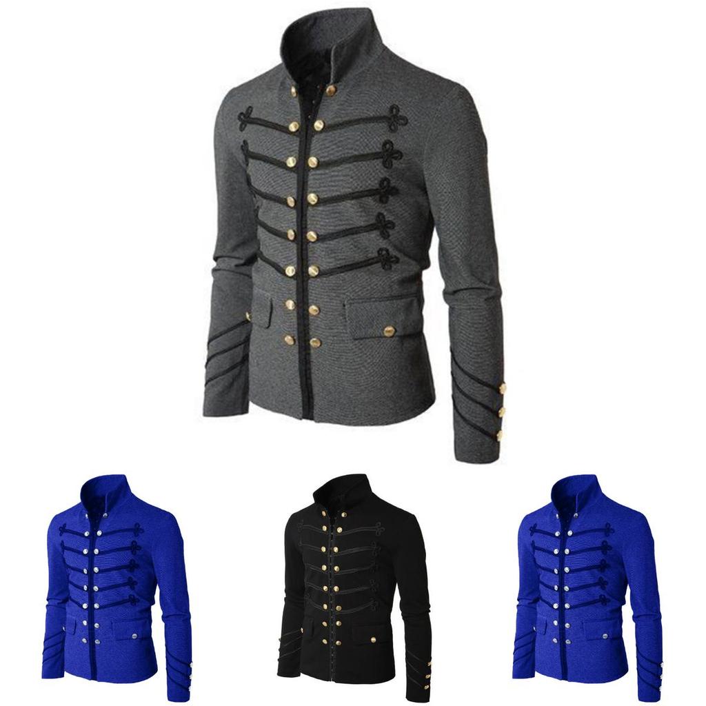 Elegant Men's Double Breasted Medieval Cosplay Jacket In Stylish Gothic Design