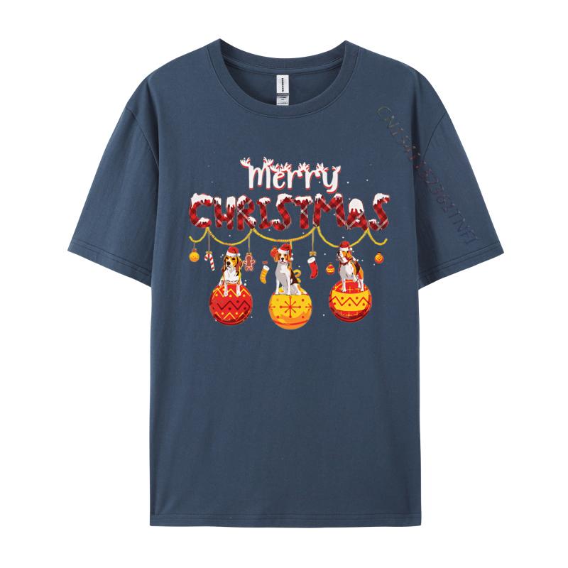 Beagle Dog Red Plaid Santa Merry Christmas Tshirt Print Casual Slim Fit Tshirt Top Graphic Tee Cotton