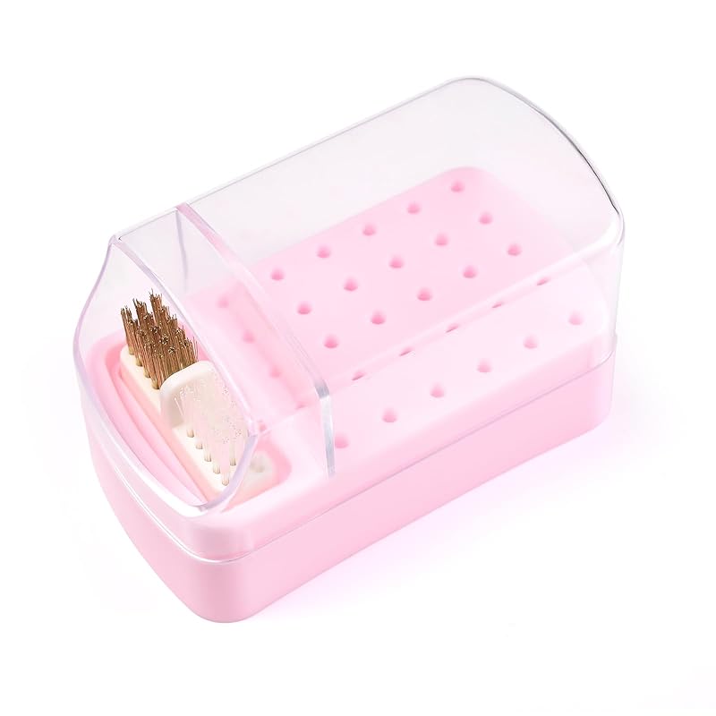 2 in 1 Nail Drill Bit Holder & Nail Drill Bit Cleaner Brush Case 30 Holes Dustproof Nail Drill Bit Display Stand Organizer Box Manicure Drill Bits