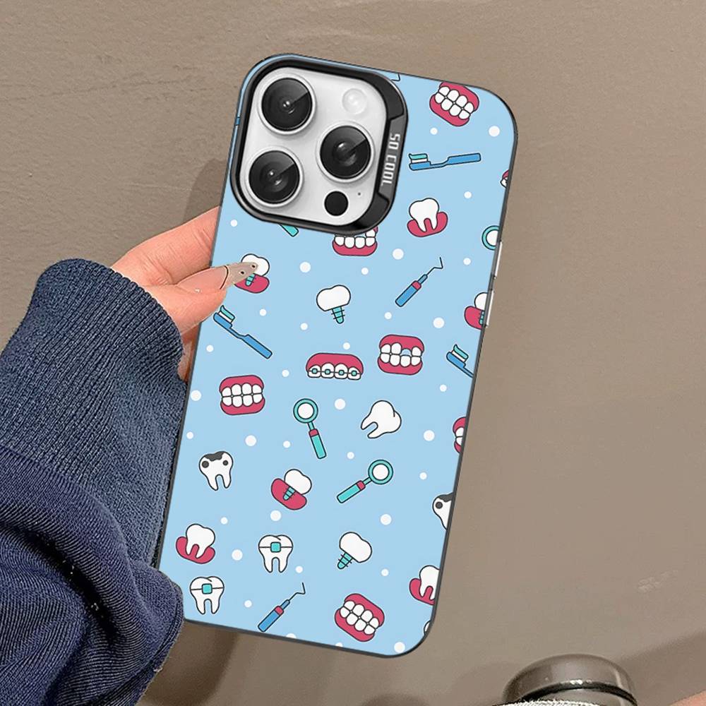 

Dentist Tooth Pattern Phone Case For IPhone 17 16 Plus Pro Max 15 14 13 12 11 Matte Colorful Covers iPhone 17