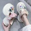 Fashion Lace Bow Chunky Platform Sandals for Women 2025 Summer Thick Bottom Eva Garden Slippers Woman Fashion Color Beads Beach Sandals