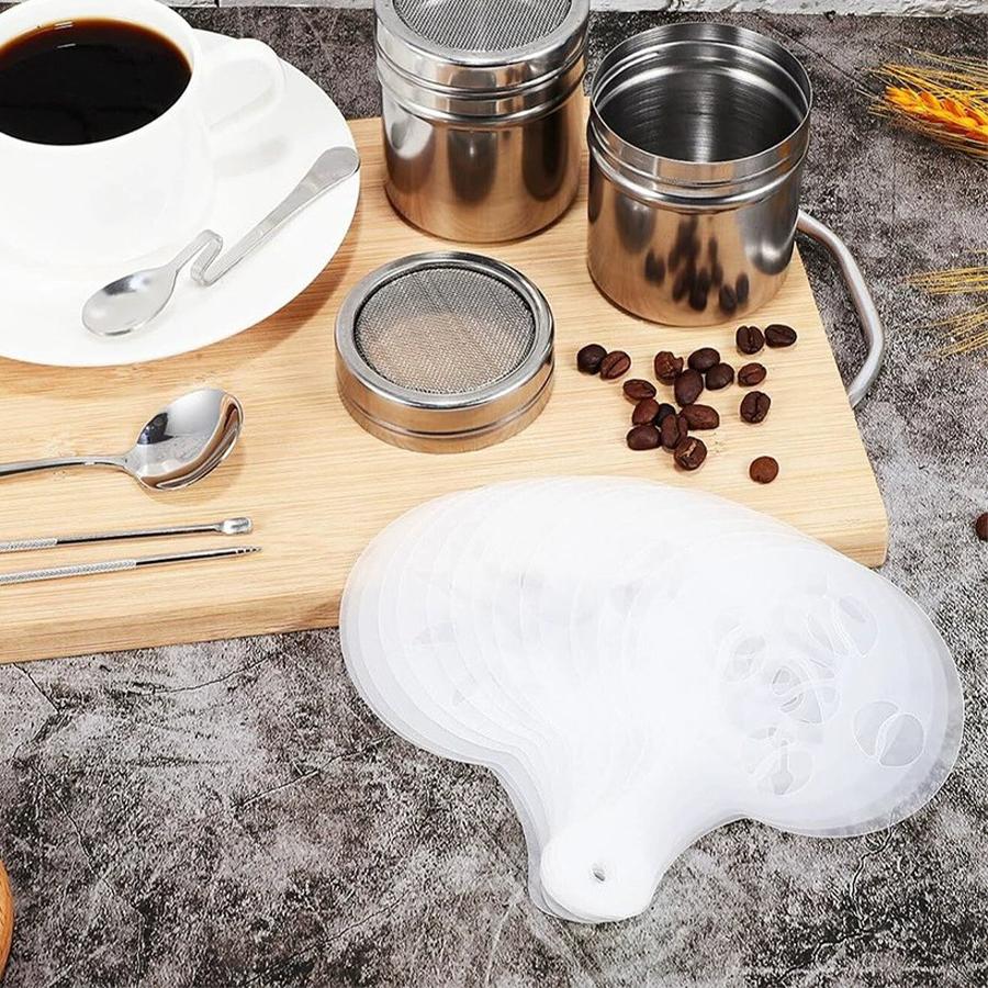 16pcs Coffee Latte Art Stencil Hollow-out Mold Party Shop Kitchen Household Coffee Supplies for Espresso Cappuccino Drinks XJM